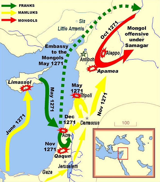 Mamluk, Frankish and Mongol Movement in 1271-2 CE