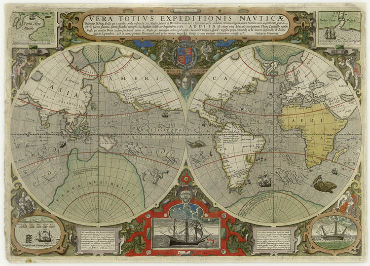 Map of Drake's and Cavendish's Circumnavigations of the Globe