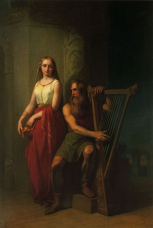 Bragi Playing the Harp, Idunn Standing Behind Him