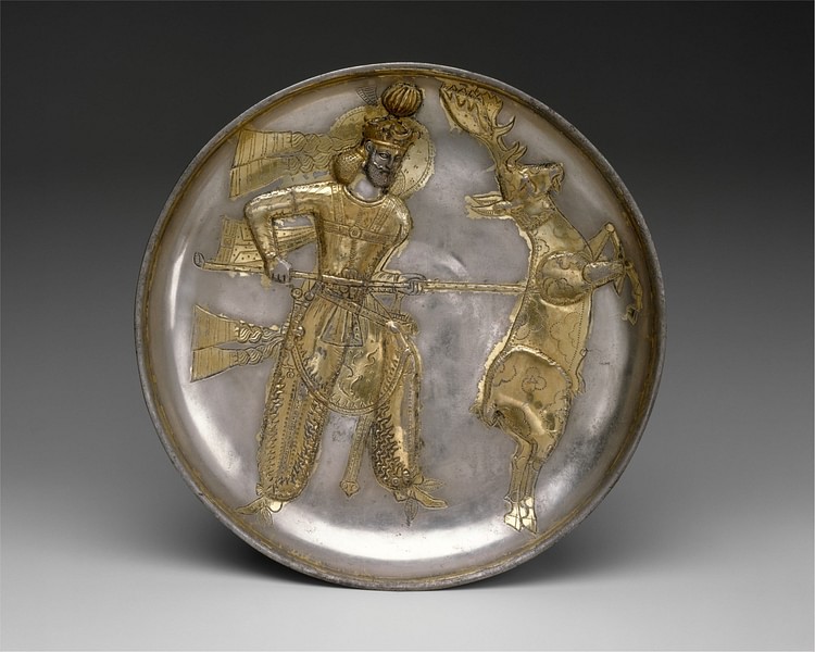 Sassanian Silver Plate with Yazdegerd I Slaying a Stag